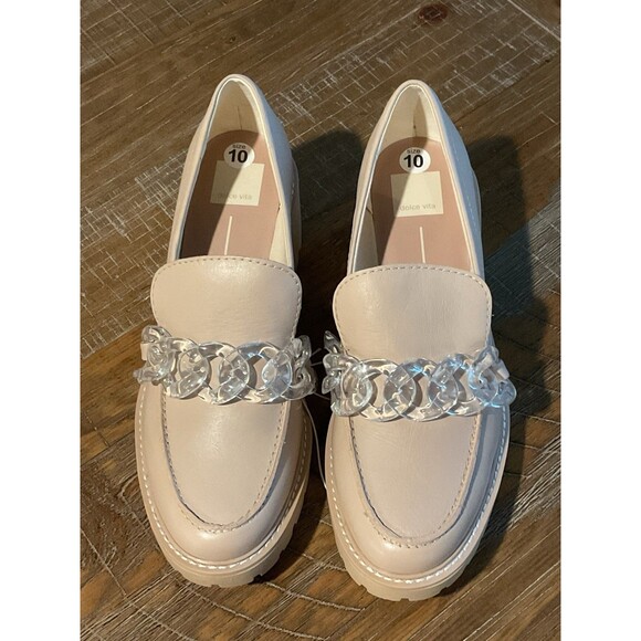New Dolce Vita Cream Loafers 10 Women’s Slip In Pump Plastic Chain Clear Heeled - Picture 10 of 13